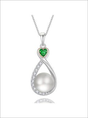 925 Sterling Silver Birthstone Pearl Infinity Pendant Necklace